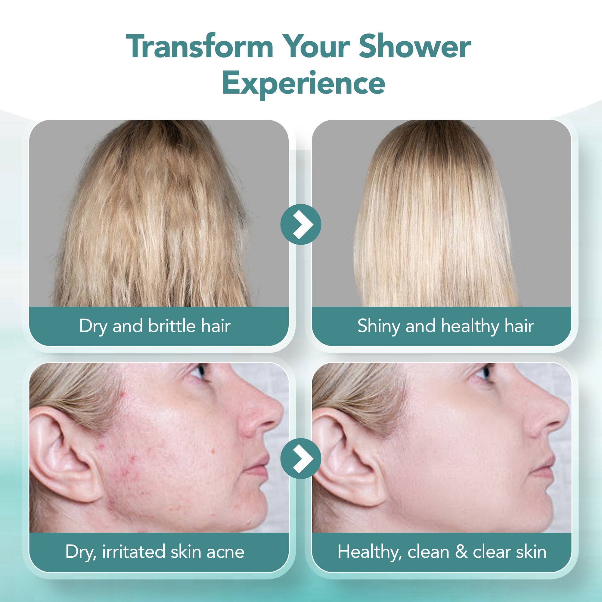Before and after using Clossyo shower filter